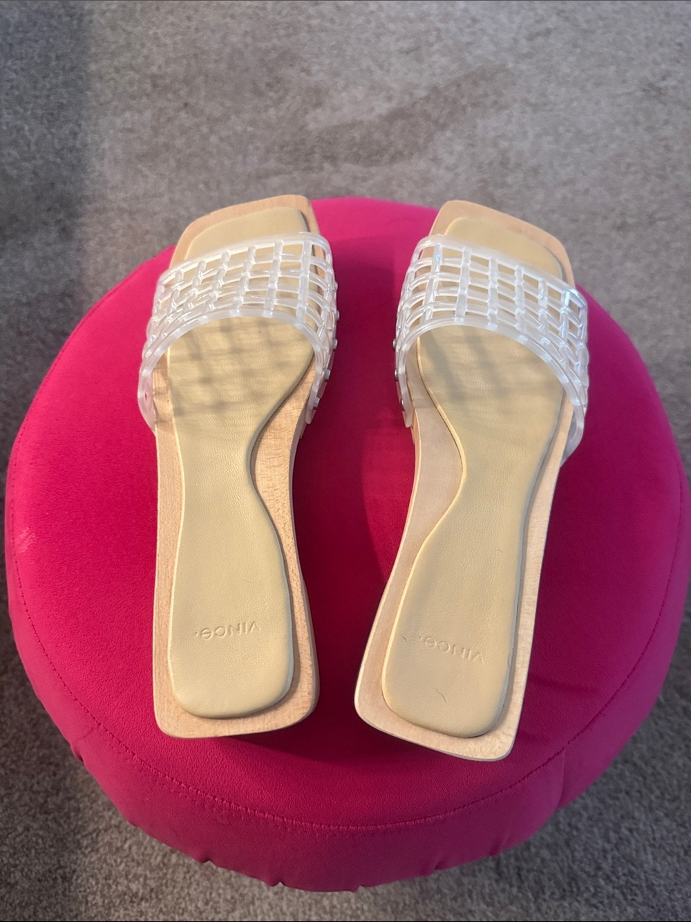 Vince Barbara Jelly Slide Sandals with Clear Woven Strap